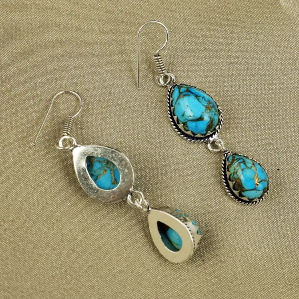 Natural Kingman Turquoise Sterling Silver Plated Handmade Stud Earring — photo 3