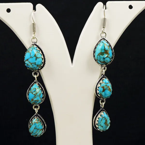 Natural Kingman Turquoise Sterling Silver Plated Handmade Stud Earring — photo 1