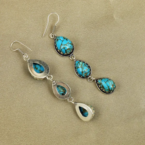 Natural Kingman Turquoise Sterling Silver Plated Handmade Stud Earring — photo 3