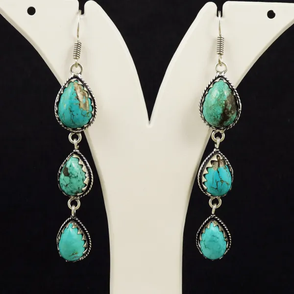 Natural Turquoise Sterling Silver Plated Handmade Stud Earring — photo 1