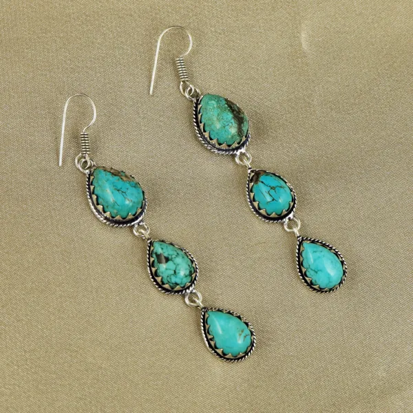 Natural Turquoise Sterling Silver Plated Handmade Stud Earring — photo 2