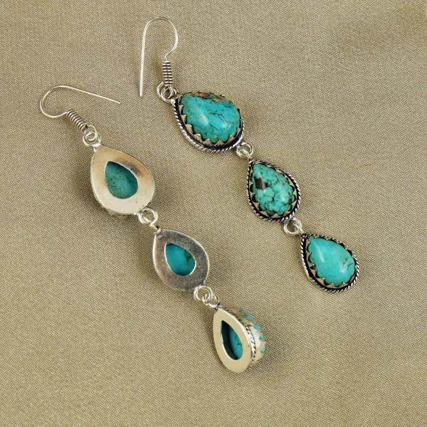 Natural Turquoise Sterling Silver Plated Handmade Stud Earring — photo 3