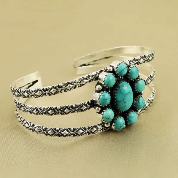Natural Turquoise Sterling Silver Plated Handmade Cuff Bangle — photo 2