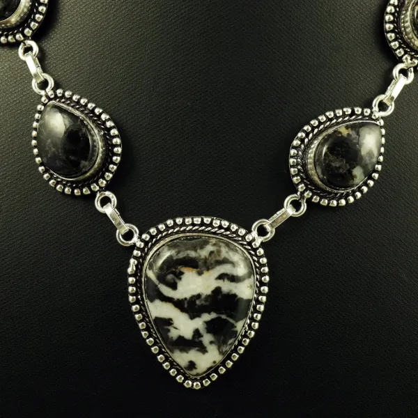 Natural Zebra Jasper Sterling Silver Plated Handmade Necklace — photo 2