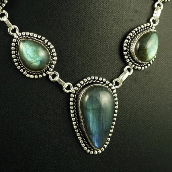 Natural Labradorite Sterling Silver Plated Handmade Necklace — photo 2