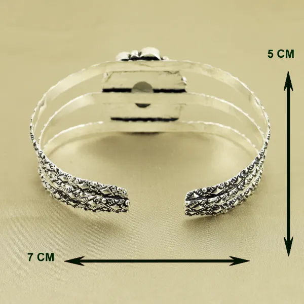 Natural Wild Horse & Turquoise Sterling Silver Plated Handmade Cuff Bangle — photo 3