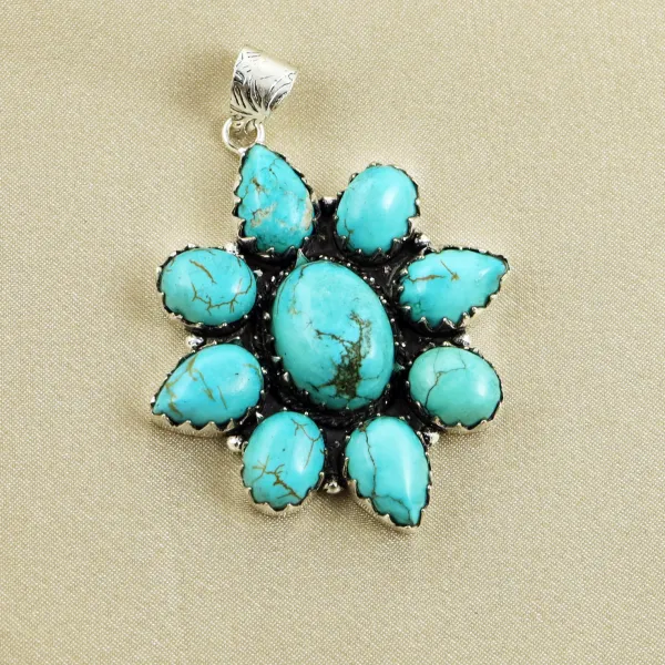 Natural Turquoise Sterling Silver Plated Handmade Pendant — photo 1