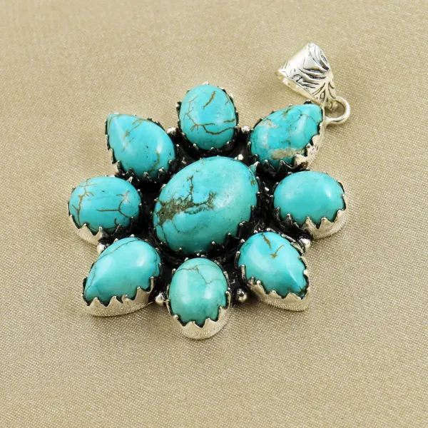 Natural Turquoise Sterling Silver Plated Handmade Pendant — photo 2