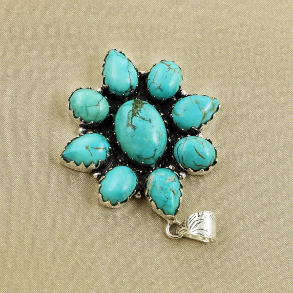 Natural Turquoise Sterling Silver Plated Handmade Pendant — photo 3