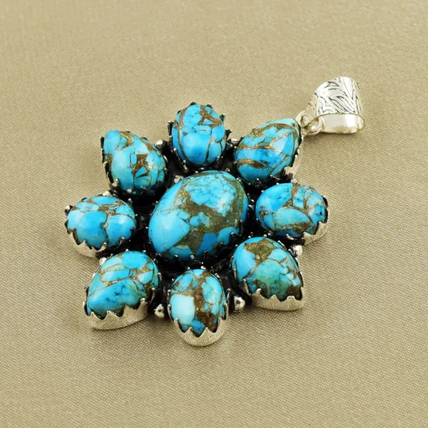 Natural Kingman Turquoise Sterling Silver Plated Handmade Pendant — photo 2