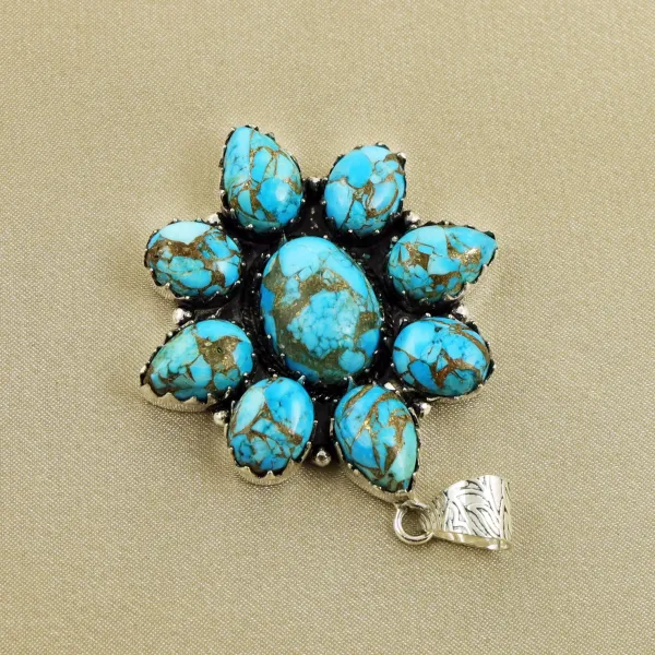 Natural Kingman Turquoise Sterling Silver Plated Handmade Pendant — photo 3