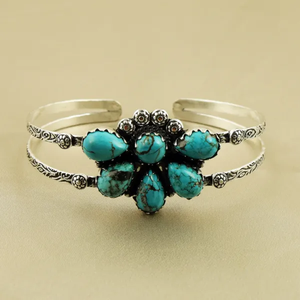 Natural Turquoise Sterling Silver Plated Handmade Cuff Bangle — photo 1