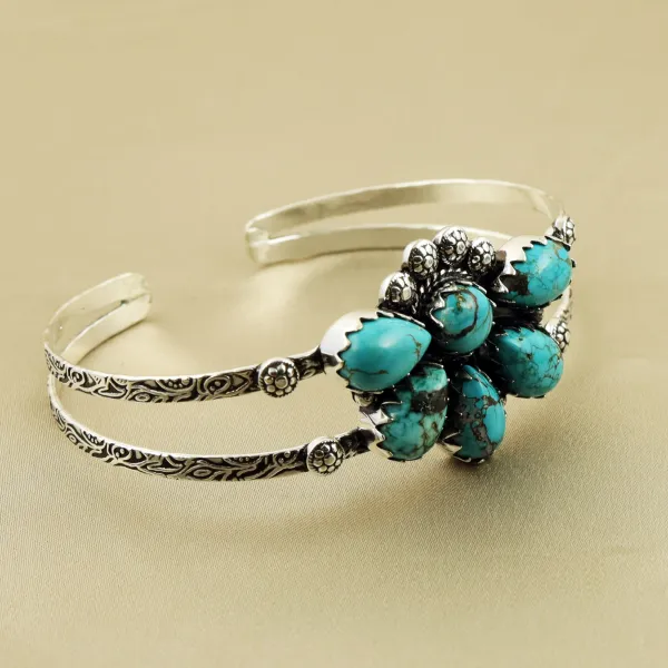 Natural Turquoise Sterling Silver Plated Handmade Cuff Bangle — photo 2
