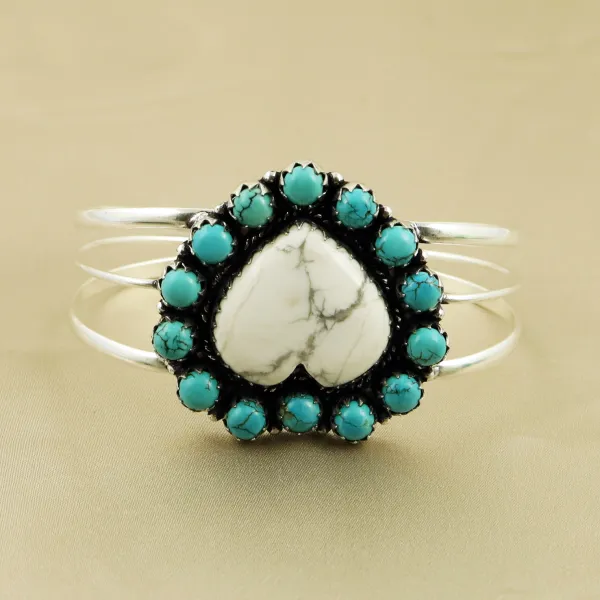 Natural Howlite & Turquoise Sterling Silver Plated Handmade Cuff Bangle — photo 1