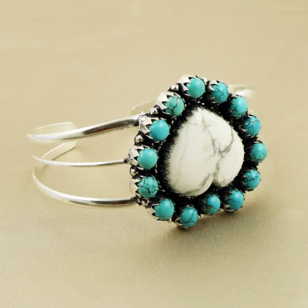 Natural Howlite & Turquoise Sterling Silver Plated Handmade Cuff Bangle — photo 2
