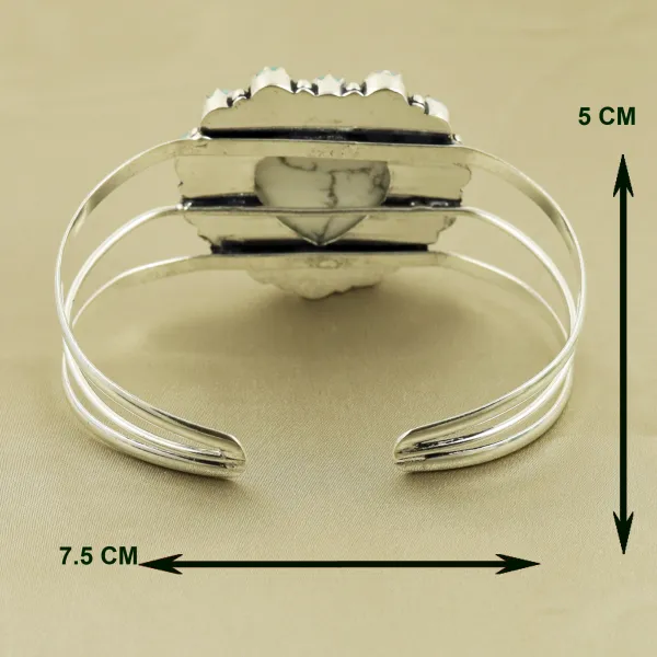 Natural Howlite & Turquoise Sterling Silver Plated Handmade Cuff Bangle — photo 3