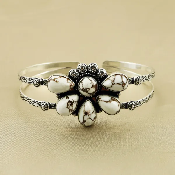 Natural Wild Horse Sterling Silver Plated Handmade Cuff Bangle — photo 1