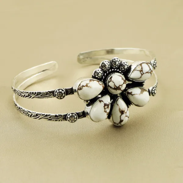 Natural Wild Horse Sterling Silver Plated Handmade Cuff Bangle — photo 2