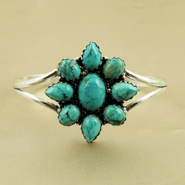 Natural Turquoise Sterling Silver Plated Handmade Cuff Bangle — photo 1