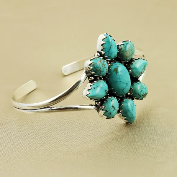 Natural Turquoise Sterling Silver Plated Handmade Cuff Bangle — photo 2