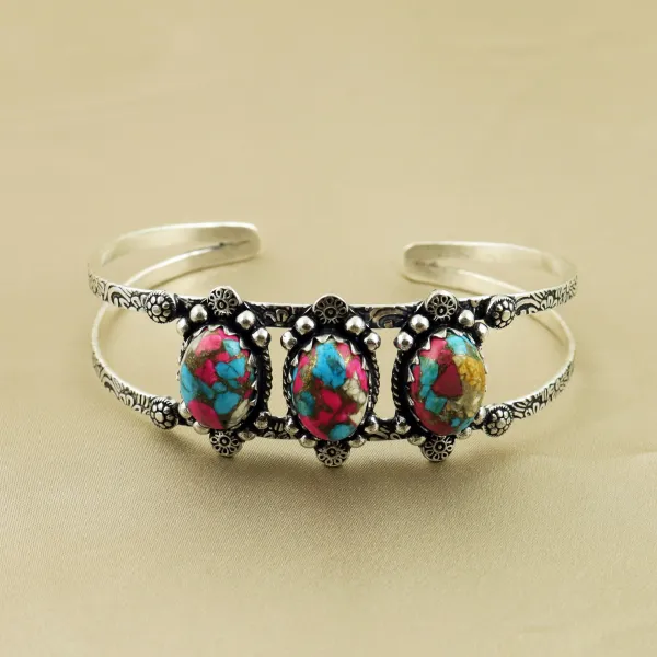 Natural Cotton Candy Sterling Silver Plated Handmade Cuff Bangle — photo 1