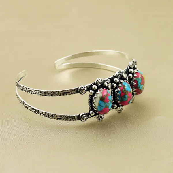 Natural Cotton Candy Sterling Silver Plated Handmade Cuff Bangle — photo 2