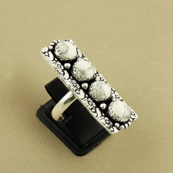 Natural Howlite Sterling Silver Plated Handmade Ring - Size 8 — photo 1