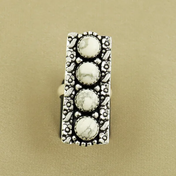 Natural Howlite Sterling Silver Plated Handmade Ring - Size 8 — photo 2