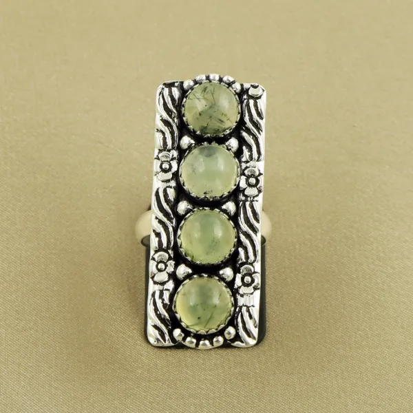 Natural Prehnite Sterling Silver Plated Handmade Ring - Size 8.5 — photo 2