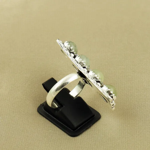 Natural Prehnite Sterling Silver Plated Handmade Ring - Size 8.5 — photo 3