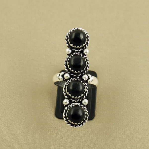 Natural Black Onyx Sterling Silver Plated Handmade Ring - Size 9 — photo 2