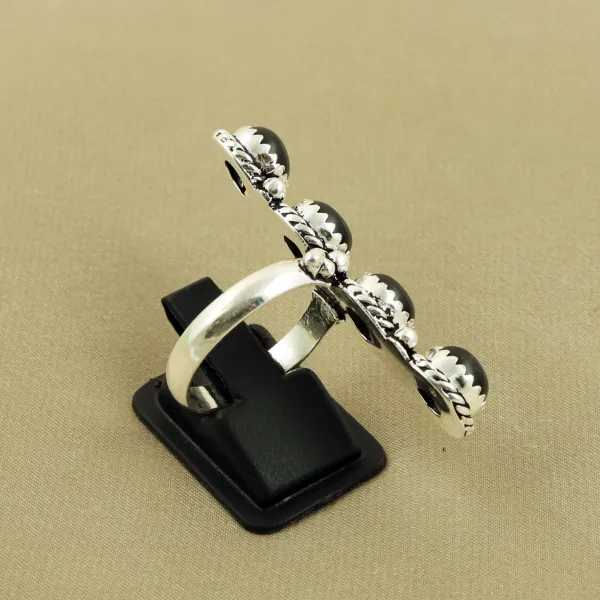 Natural Black Onyx Sterling Silver Plated Handmade Ring - Size 9 — photo 3