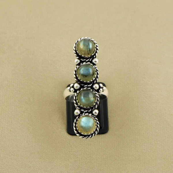 Natural Labradorite Sterling Silver Plated Handmade Ring - Size 7.5 — photo 2