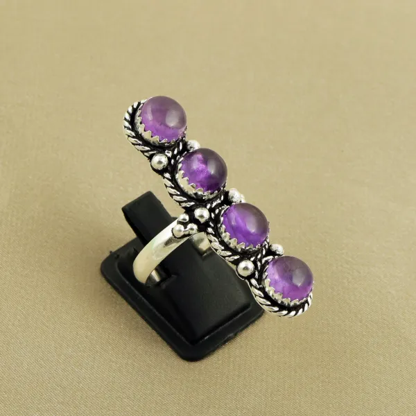 Natural Amethyst Sterling Silver Plated Handmade Ring - Size 9 — photo 1