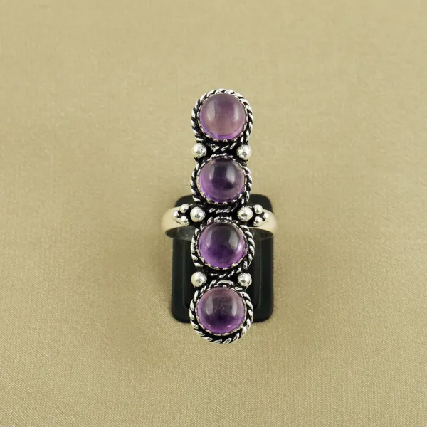 Natural Amethyst Sterling Silver Plated Handmade Ring - Size 9 — photo 2