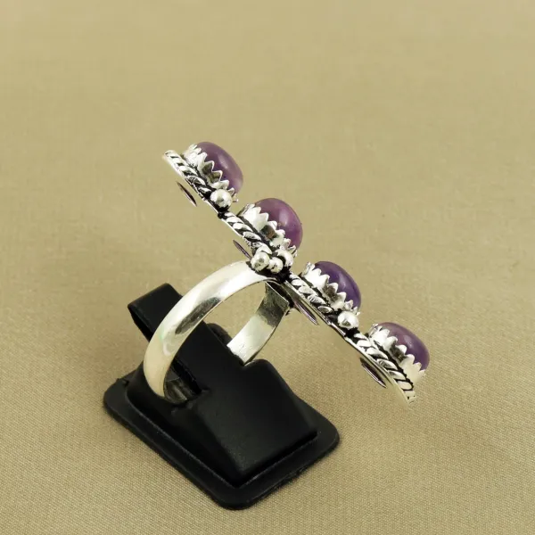 Natural Amethyst Sterling Silver Plated Handmade Ring - Size 9 — photo 3