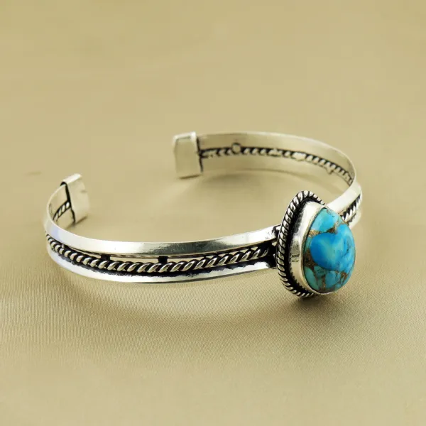 Natural Kingman Turquoise Sterling Silver Plated Handmade Cuff Bangle — photo 2