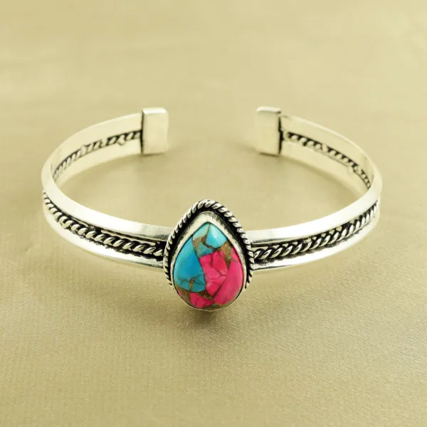Natural Cotton Candy Sterling Silver Plated Handmade Cuff Bangle — photo 1