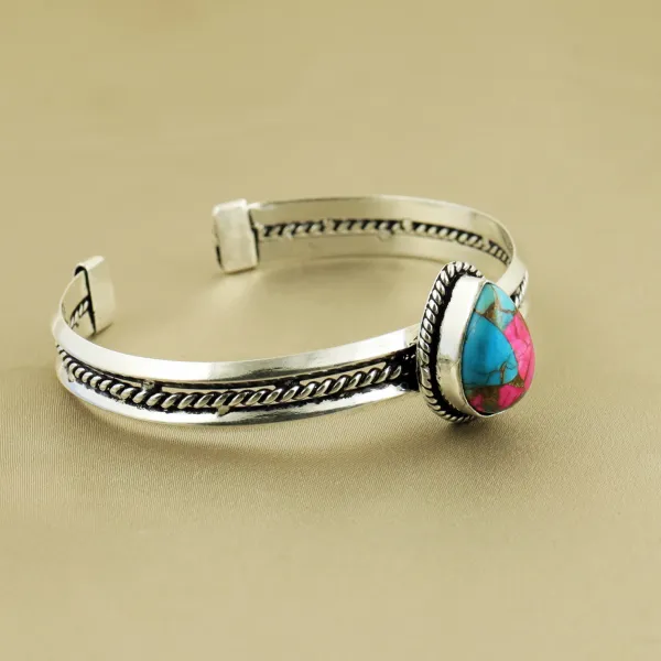 Natural Cotton Candy Sterling Silver Plated Handmade Cuff Bangle — photo 2