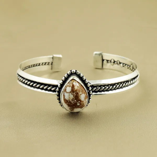Natural Wild Horse Sterling Silver Plated Handmade Cuff Bangle — photo 1