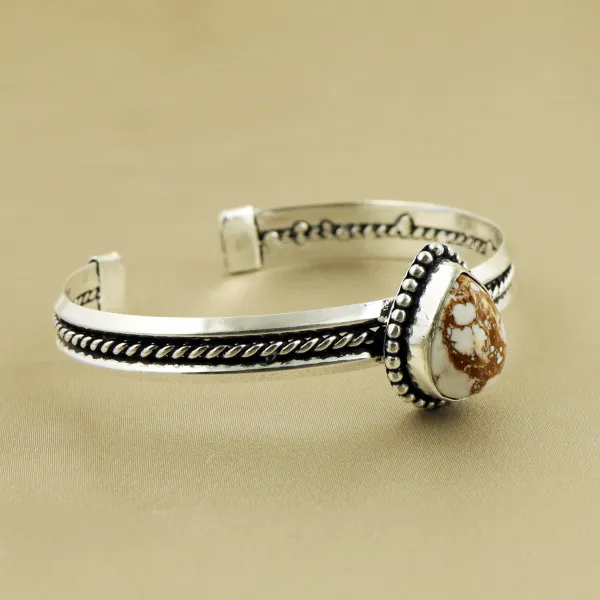 Natural Wild Horse Sterling Silver Plated Handmade Cuff Bangle — photo 2