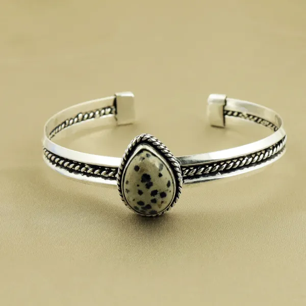 Natural Dalmatian Jasper Sterling Silver Plated Handmade Cuff Bangle — photo 1