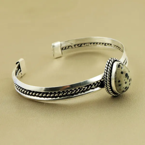 Natural Dalmatian Jasper Sterling Silver Plated Handmade Cuff Bangle — photo 2