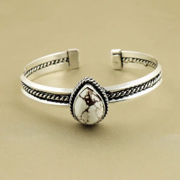 Natural Wild Horse Sterling Silver Plated Handmade Cuff Bangle — photo 1