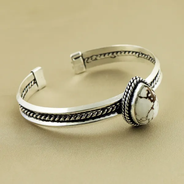 Natural Wild Horse Sterling Silver Plated Handmade Cuff Bangle — photo 2