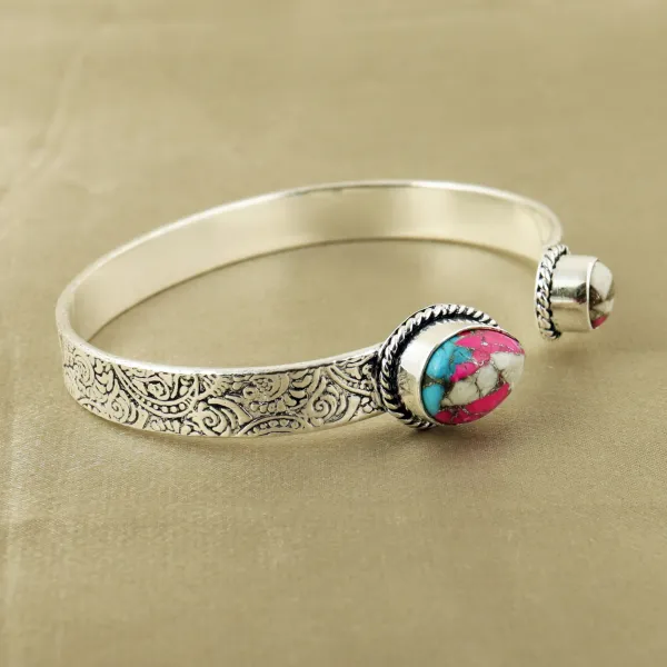 Natural Cotton Candy Sterling Silver Plated Handmade Cuff Bangle — photo 2
