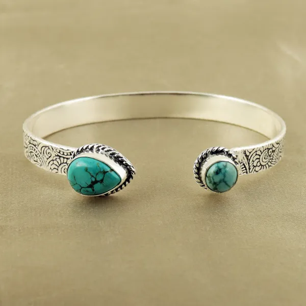 Natural Turquoise Sterling Silver Plated Handmade Cuff Bangle — photo 1