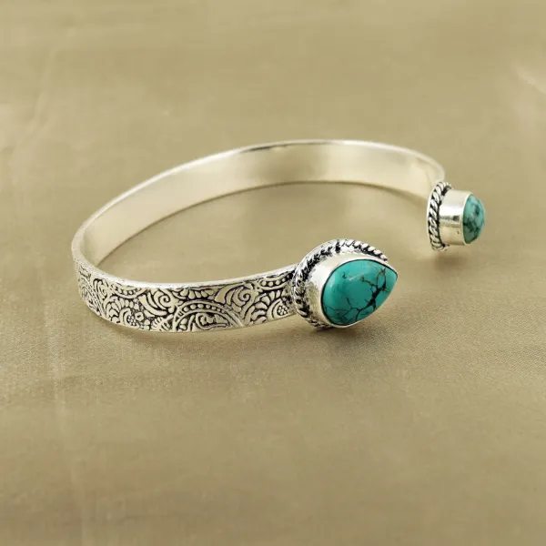 Natural Turquoise Sterling Silver Plated Handmade Cuff Bangle — photo 2