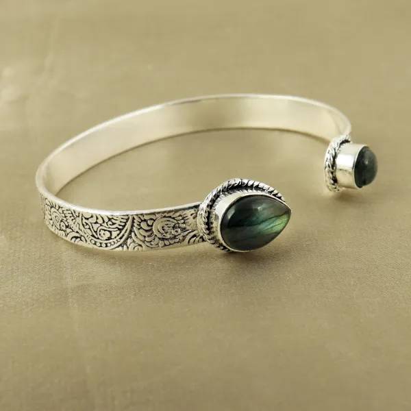 Natural Labradorite Sterling Silver Plated Handmade Cuff Bangle — photo 2
