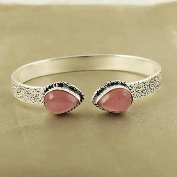 Natural Monalisa Sterling Silver Plated Handmade Cuff Bangle — photo 1